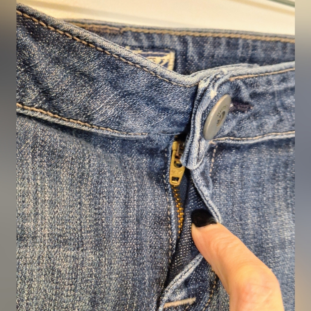 Hudson Denim Mini Skirt Rear Button Flap Pockets Lightly Distressed Size 30 - Picture 5 of 15